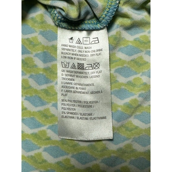 Susan Graver Blouse Sz XL Green Blue Diamond Geometric Pattern 1/4 Zipper - Picture 6 of 8